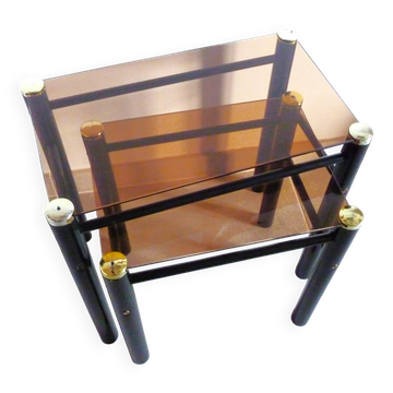 2 glass and chrome side tables, glass and metal coffee tables