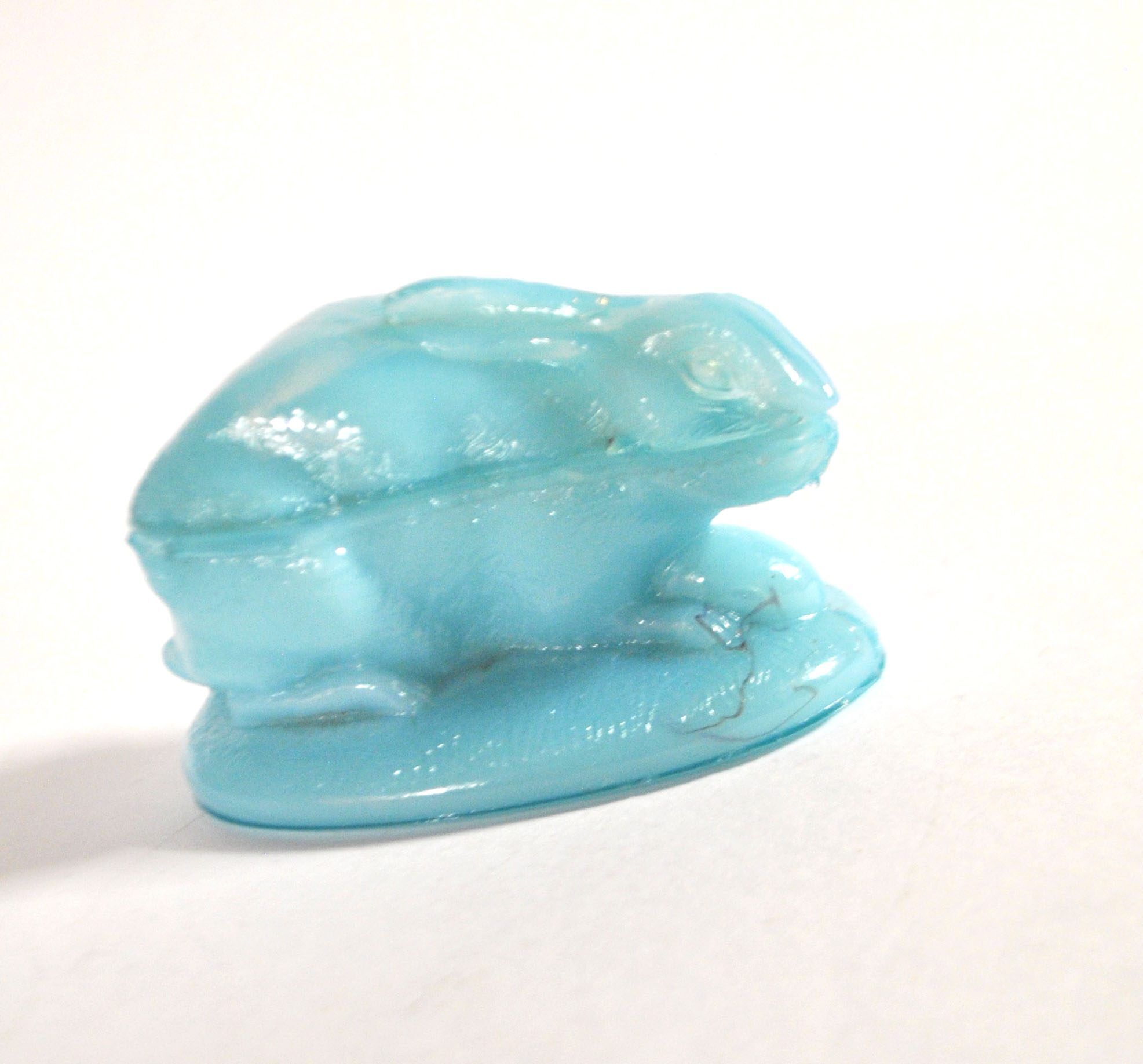 Vallerysthal easter rabbit box in blue opaline from 1900