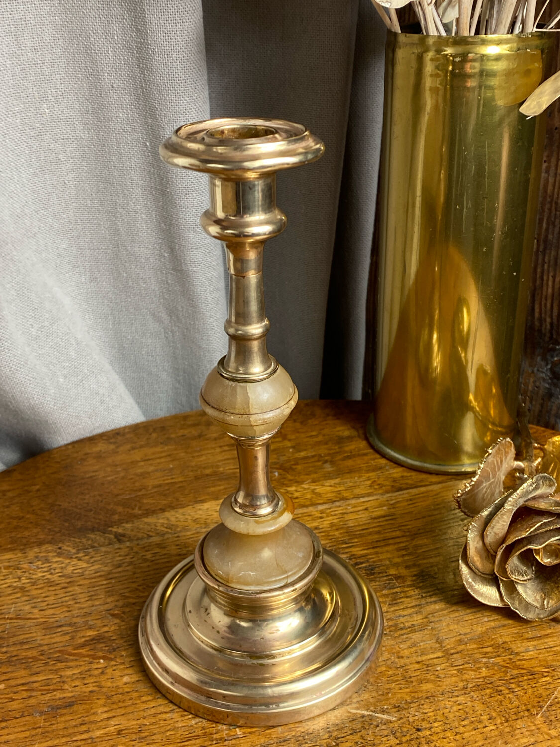 Brass and stone candlestick