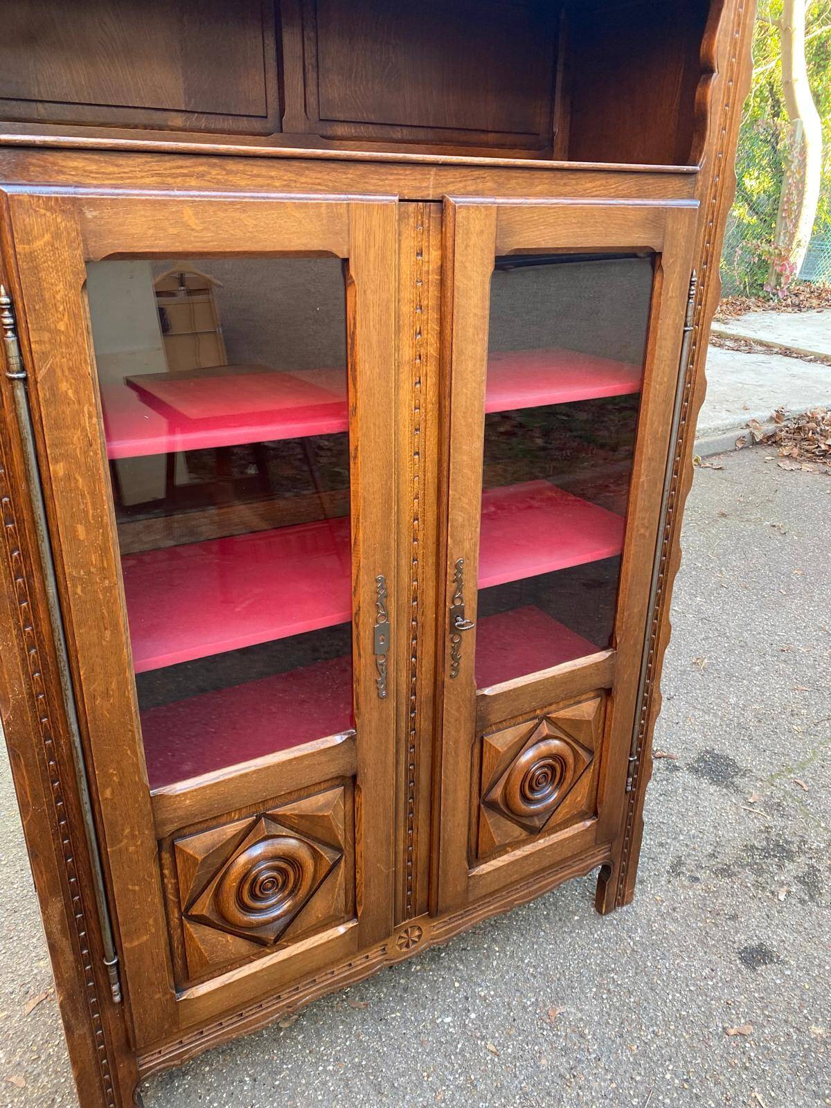19th-century solid wood Spanish display cabinet 123x180cm