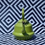 Vintage green enameled sheet metal kettle