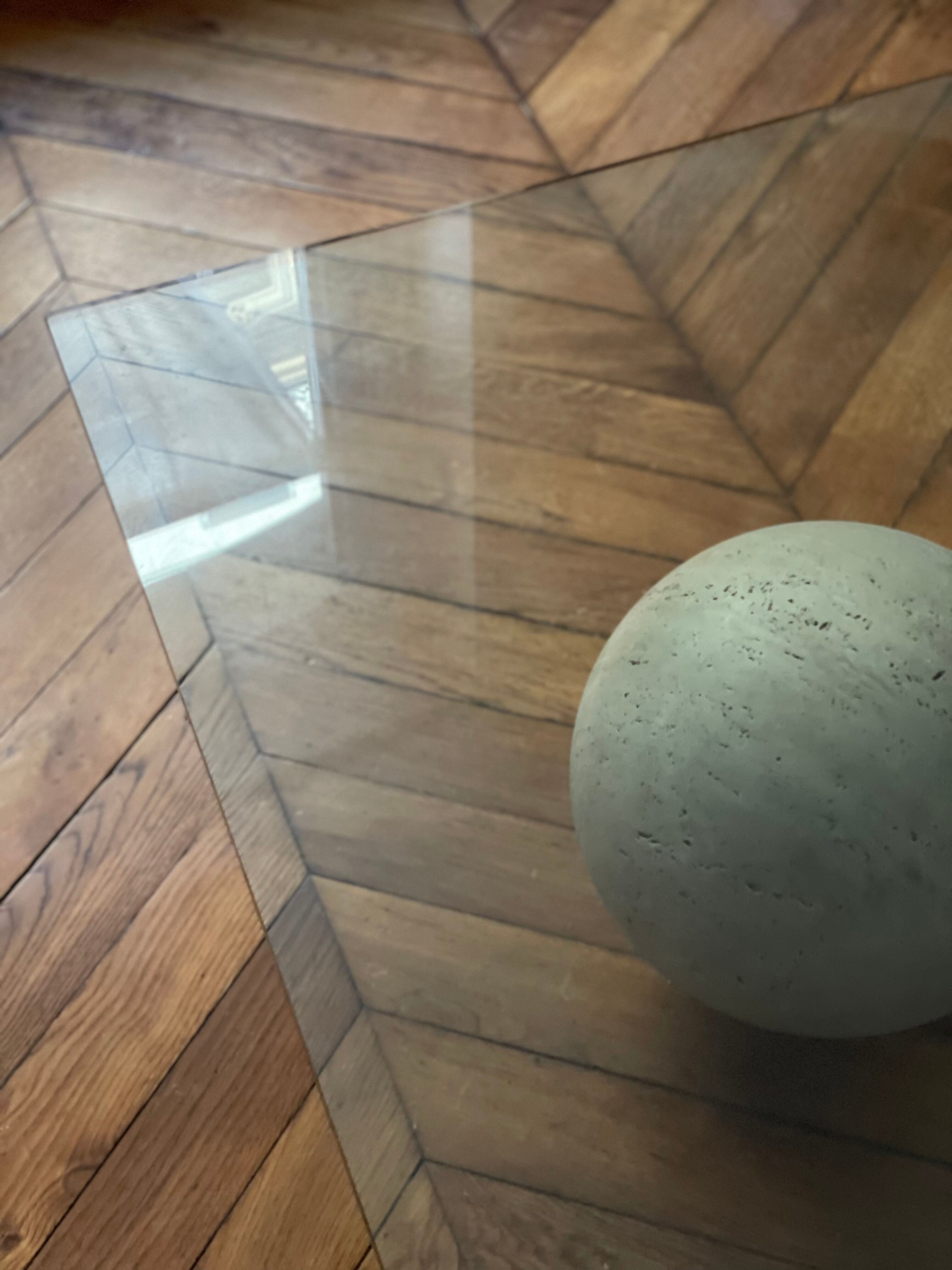 Vintage coffee table Italian design curved glass and travertine