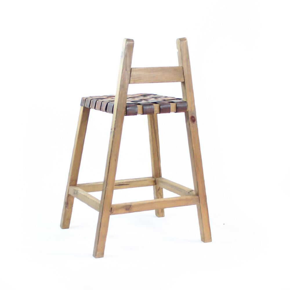 Large Vintage Bar Stool In Wood & Leather, Czechoslovakia 1950s