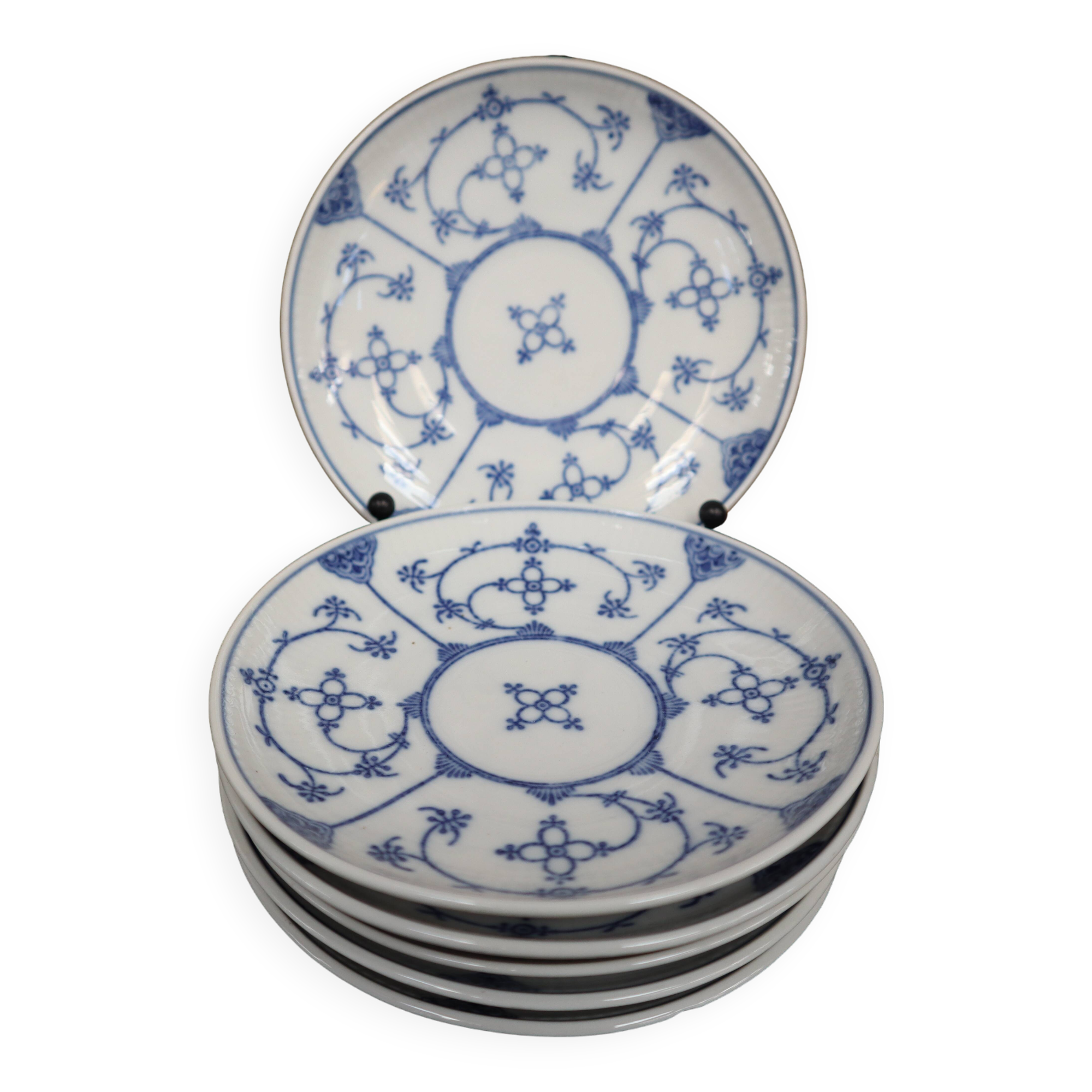 6 bowls Jager Eisenberg Blau Saxony blue and white porcelain