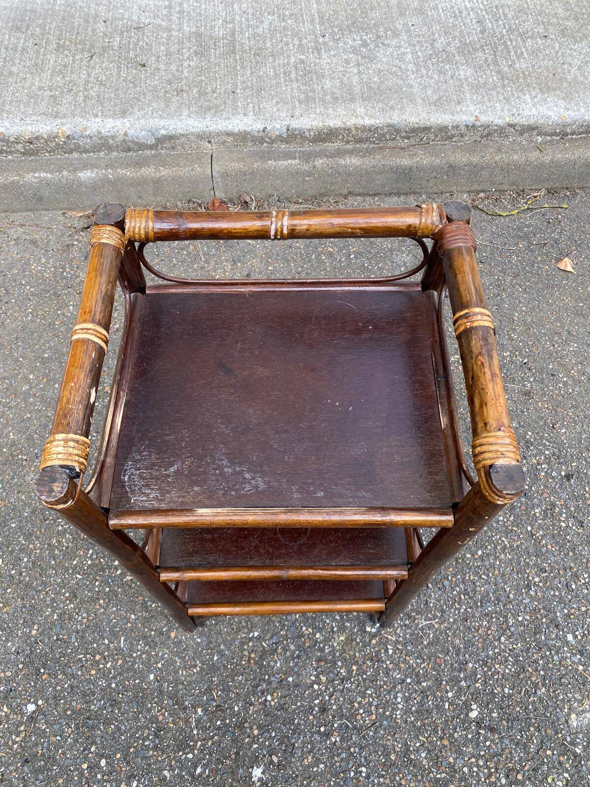 Vintage rattan and wicker shelf, 3 levels, 70cm