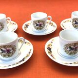 5 Limoges Porcelain Coffee Cups / Saucers BM French Porcelain