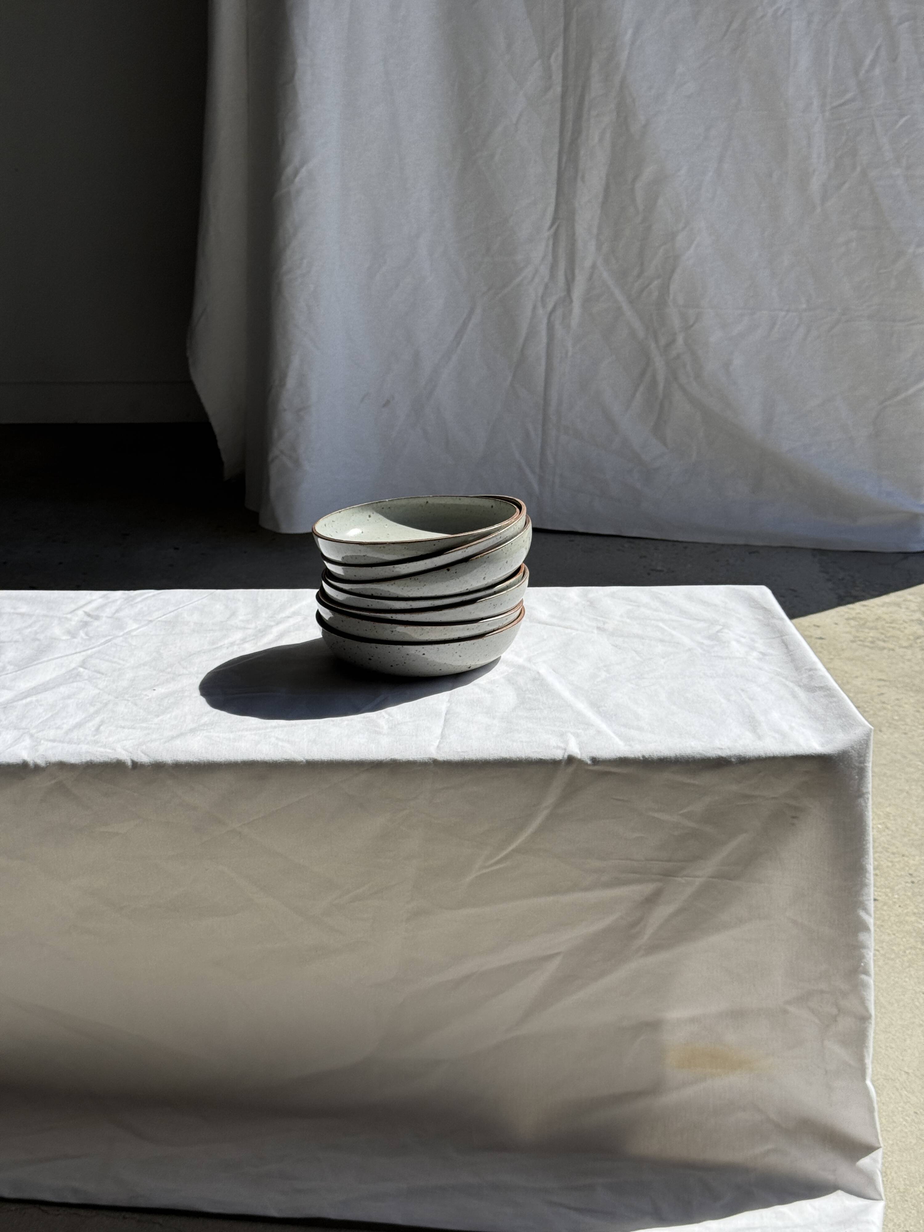 Set of 7 handmade grey glazed ceramic deep plates D18.5 H5.