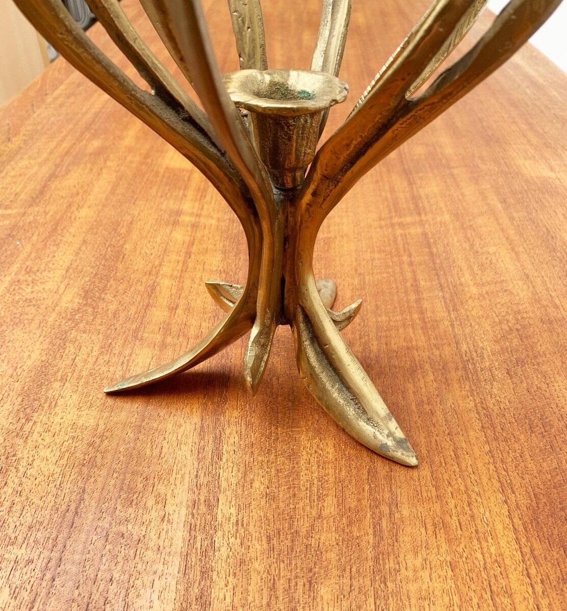 Vintage brutalist floral metal candlestick