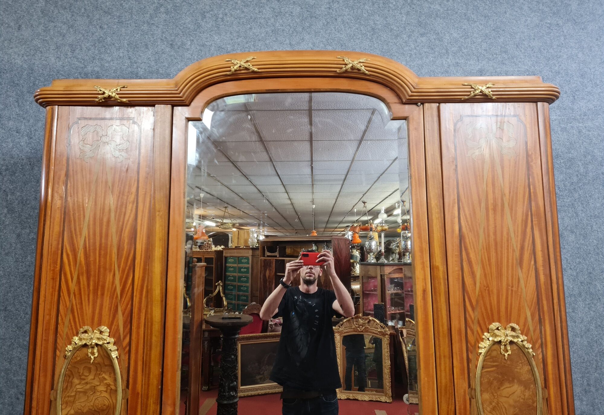 Louis XVI library cabinet in noble wood marquetry around 1850-1880