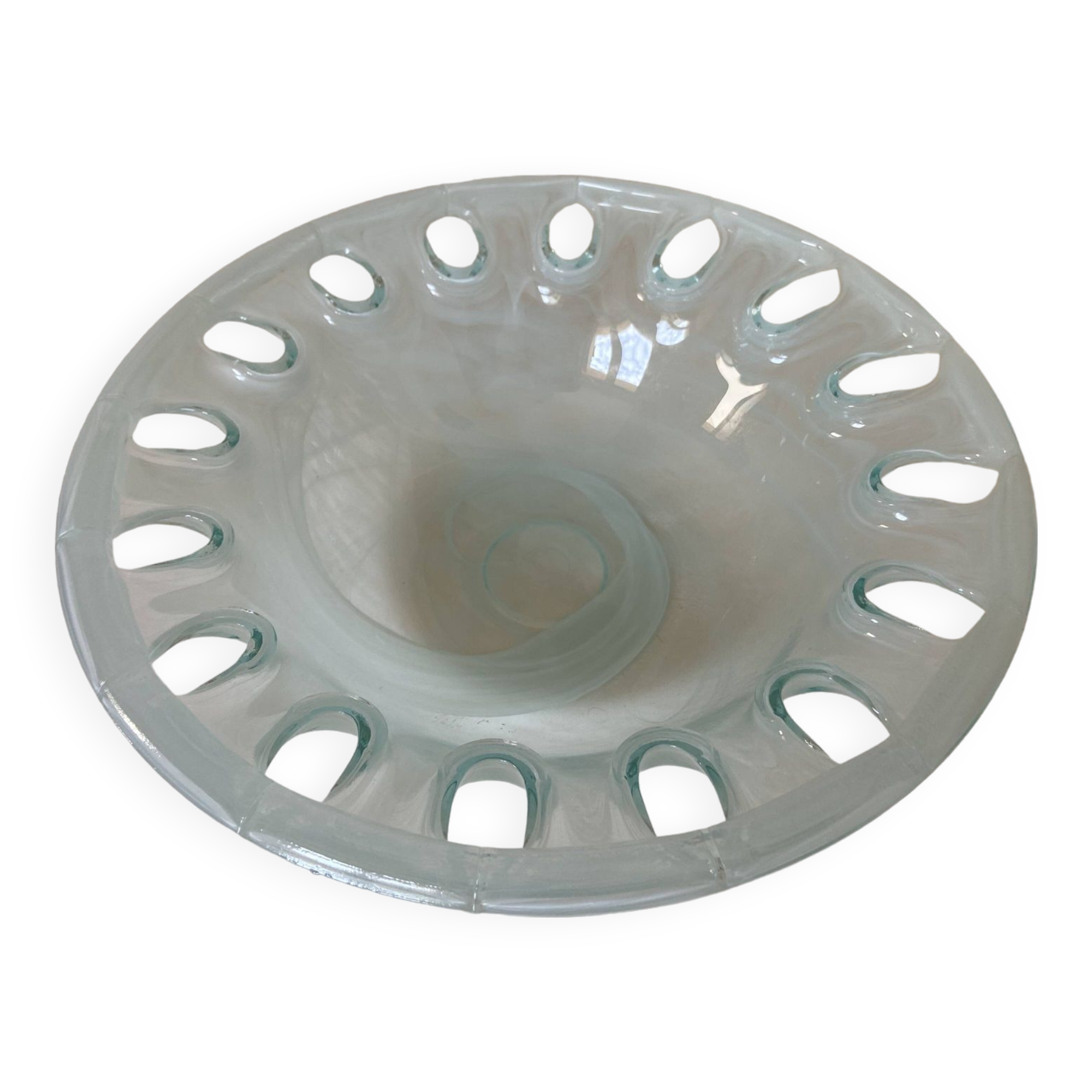 Transparent glass pocket tray in white shades - 80s/90s style