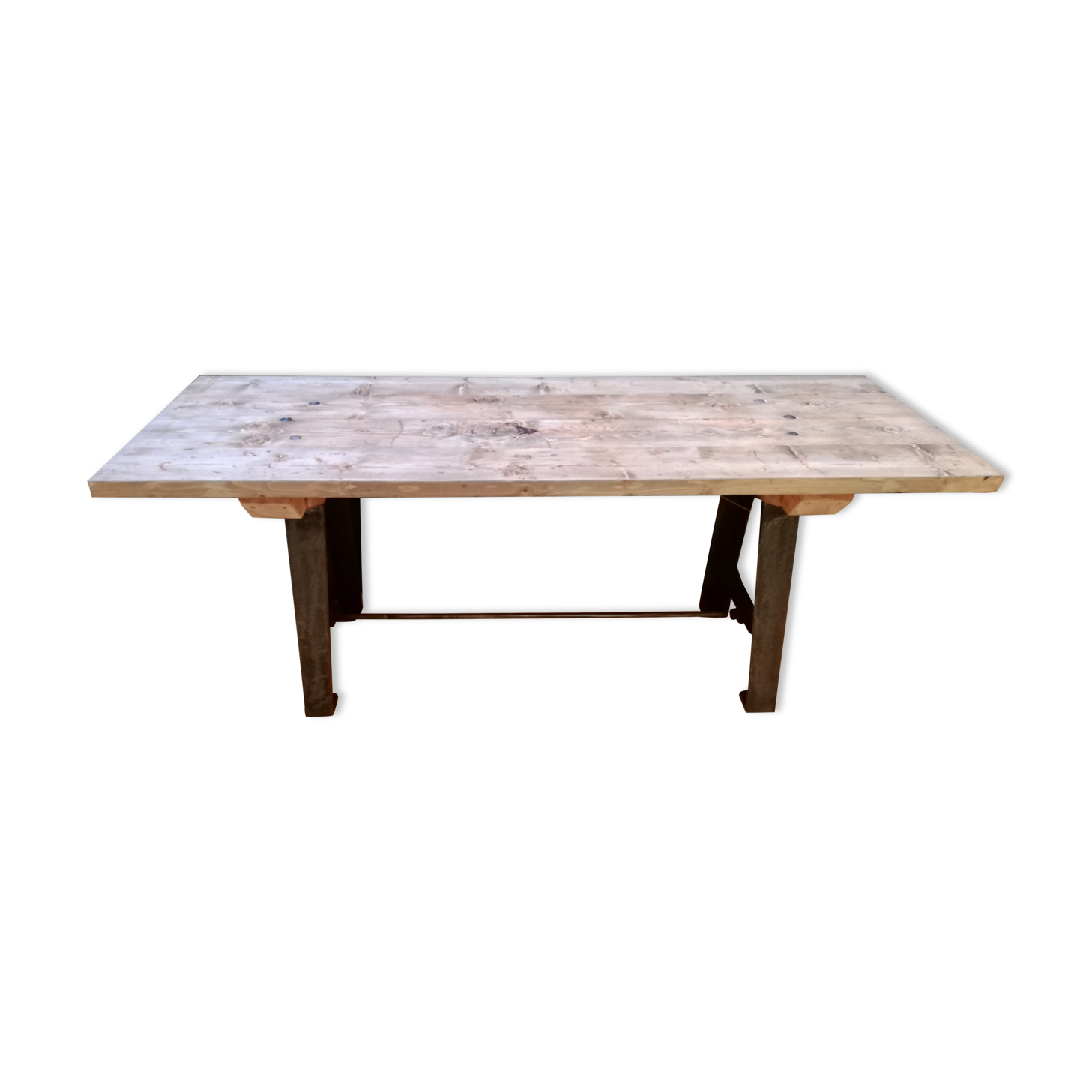 Table in wood and cast iron, industrial style, vintage