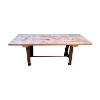 Table in wood and cast iron, industrial style, vintage