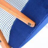Original armchair compas, pied de poule, blue velvet, 1960s, restored
