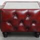 Red Cowhide Leather Chesterfield Side Table with Glass Top