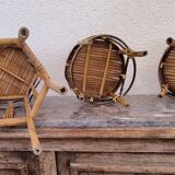 Set of bamboo and rattan pedestal tables
