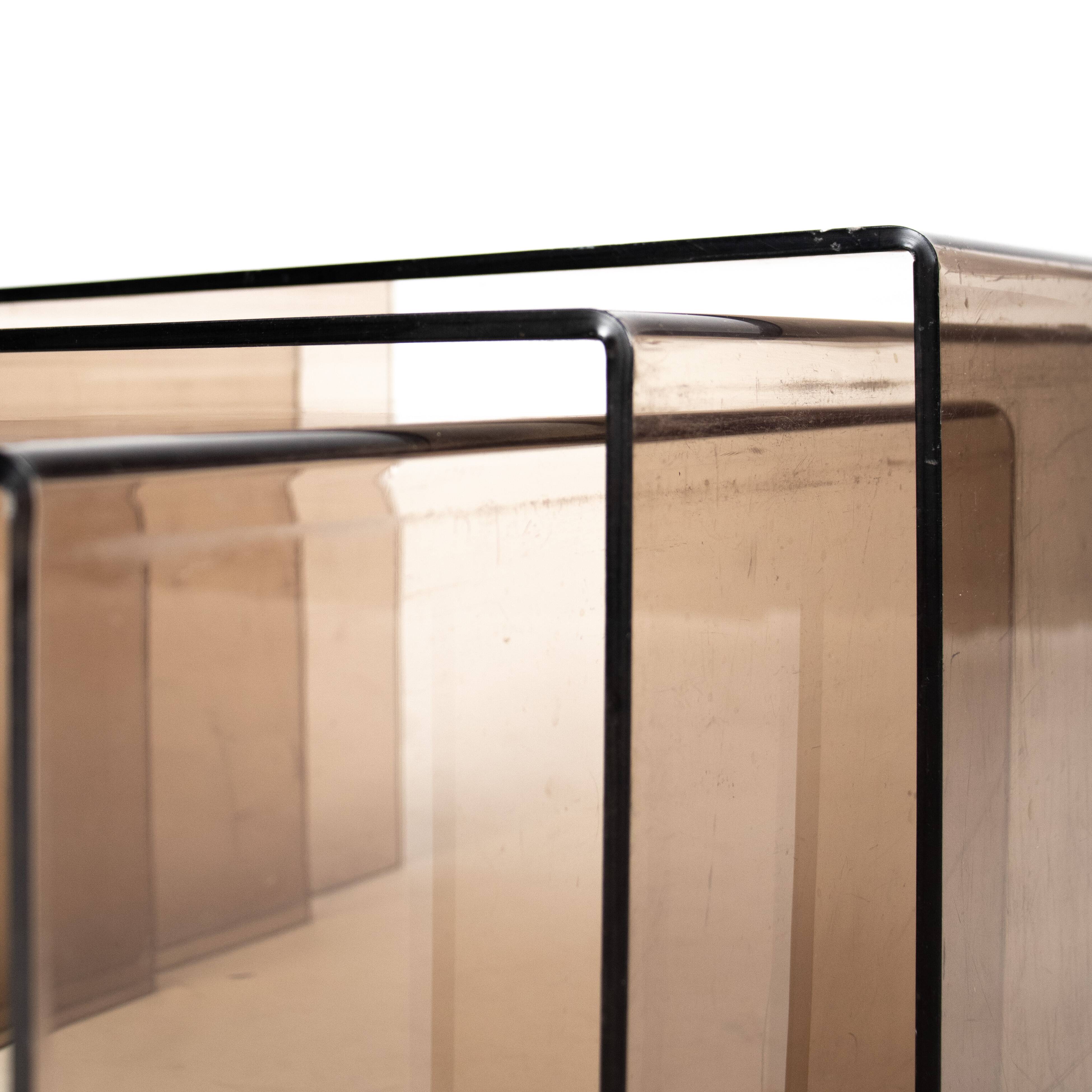 Vintage nesting tables smoked plexiglass 70