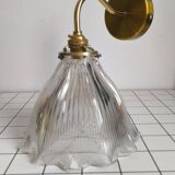 Large wall light in holophane glass and brass