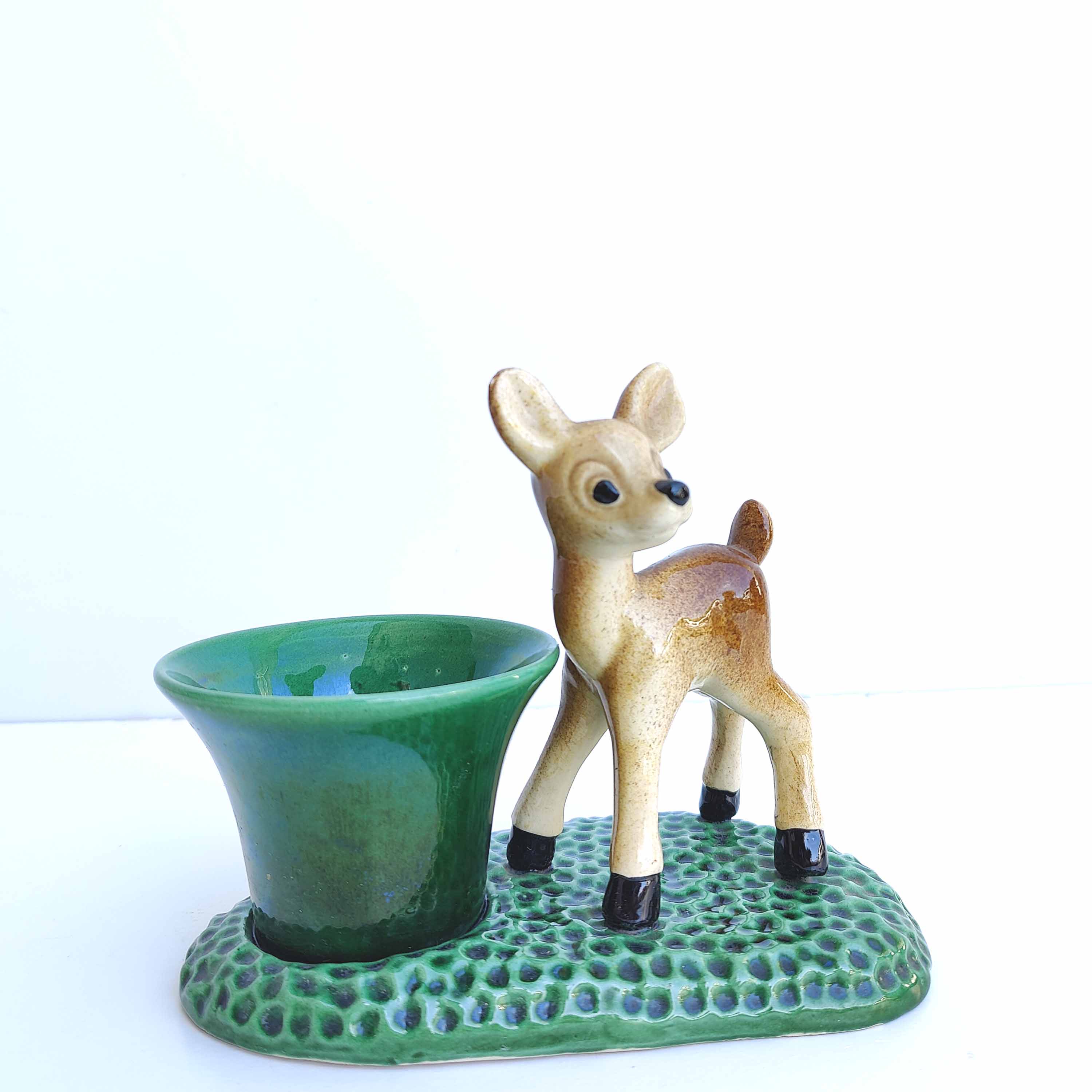 Old empty inkwell ceramic fawn pocket