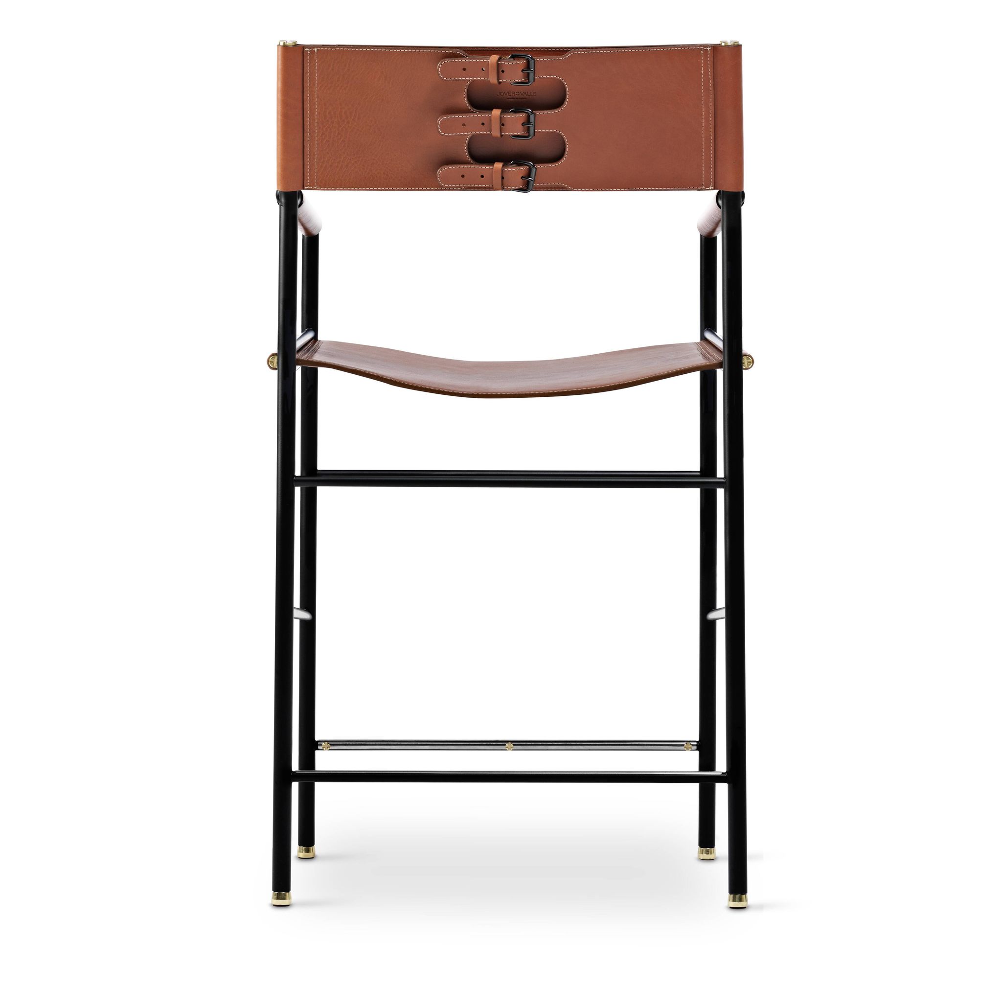 Paire de tabourets de bar avec dossier, couleur tabac et métal noir