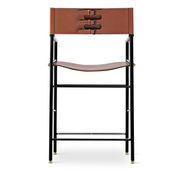 Paire de tabourets de bar avec dossier, couleur tabac et métal noir