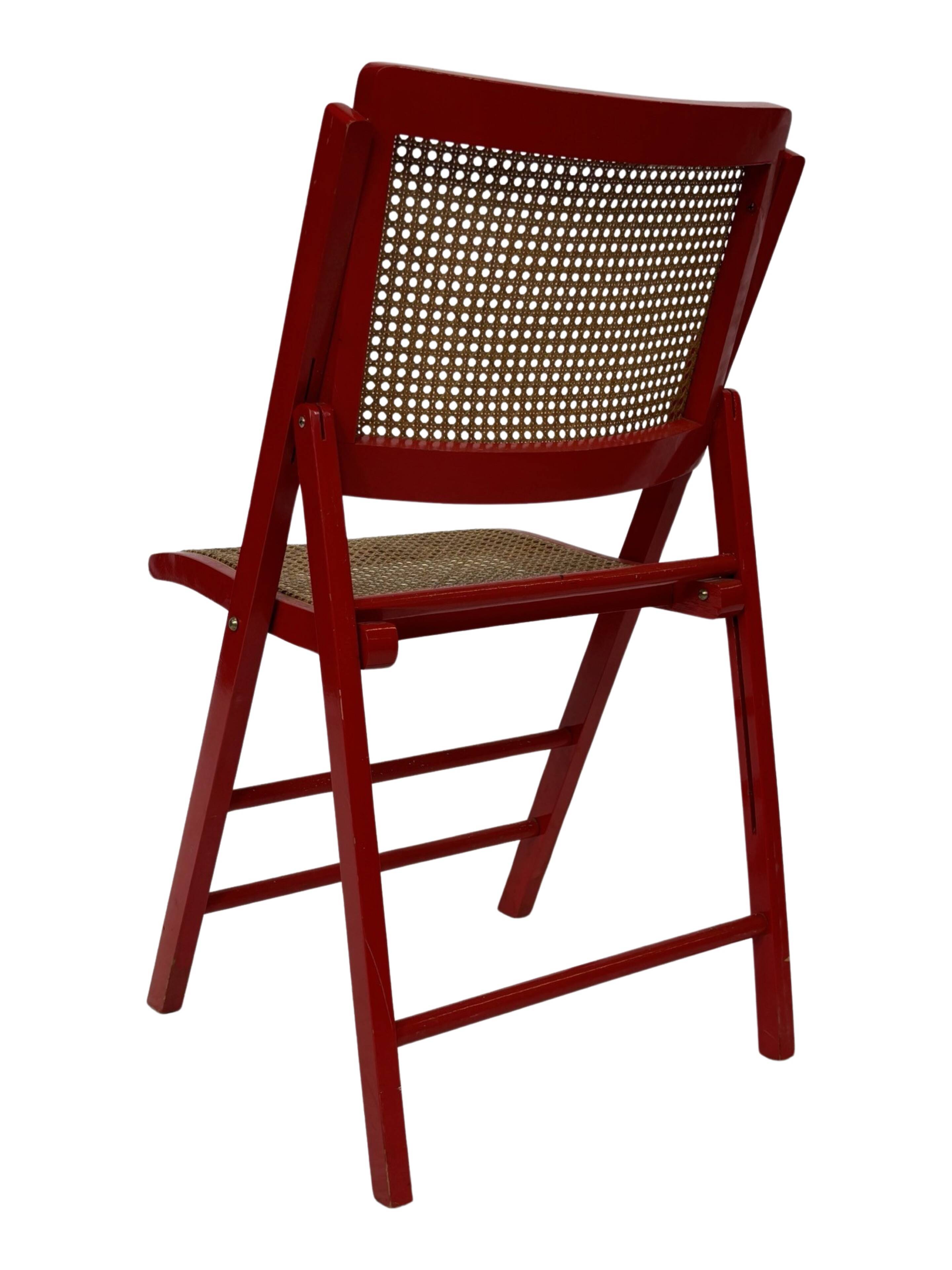 Vintage  Mid-Century Woven Cane Folding Chair  1960s in red cesca style