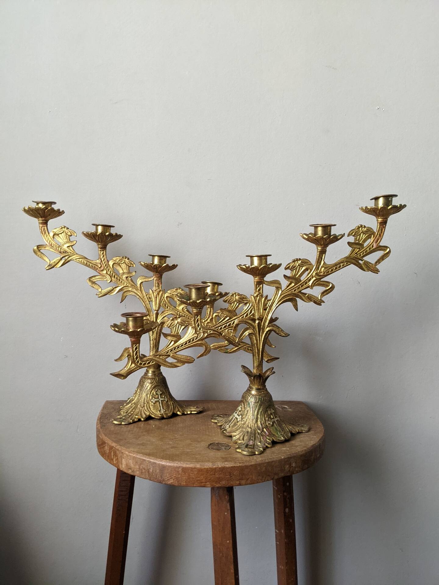 Pair of five-branched altar candlesticks