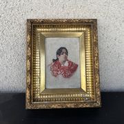Old Table XIX Portrait of a Woman in Traditional Costume - Signed Célest