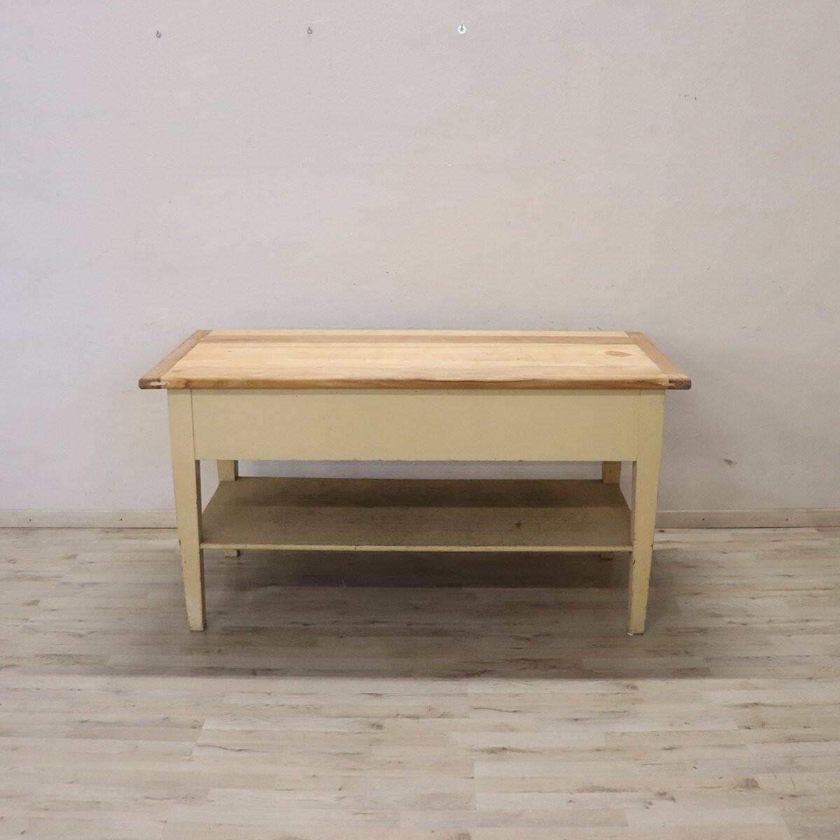 Worktable In Cream Lacquered Poplar Wood, Italy Late 19th Century