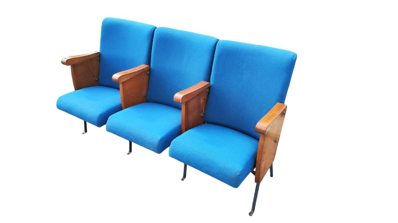 Original Italian Cinema Seating Row, 3 Seats, 1960s