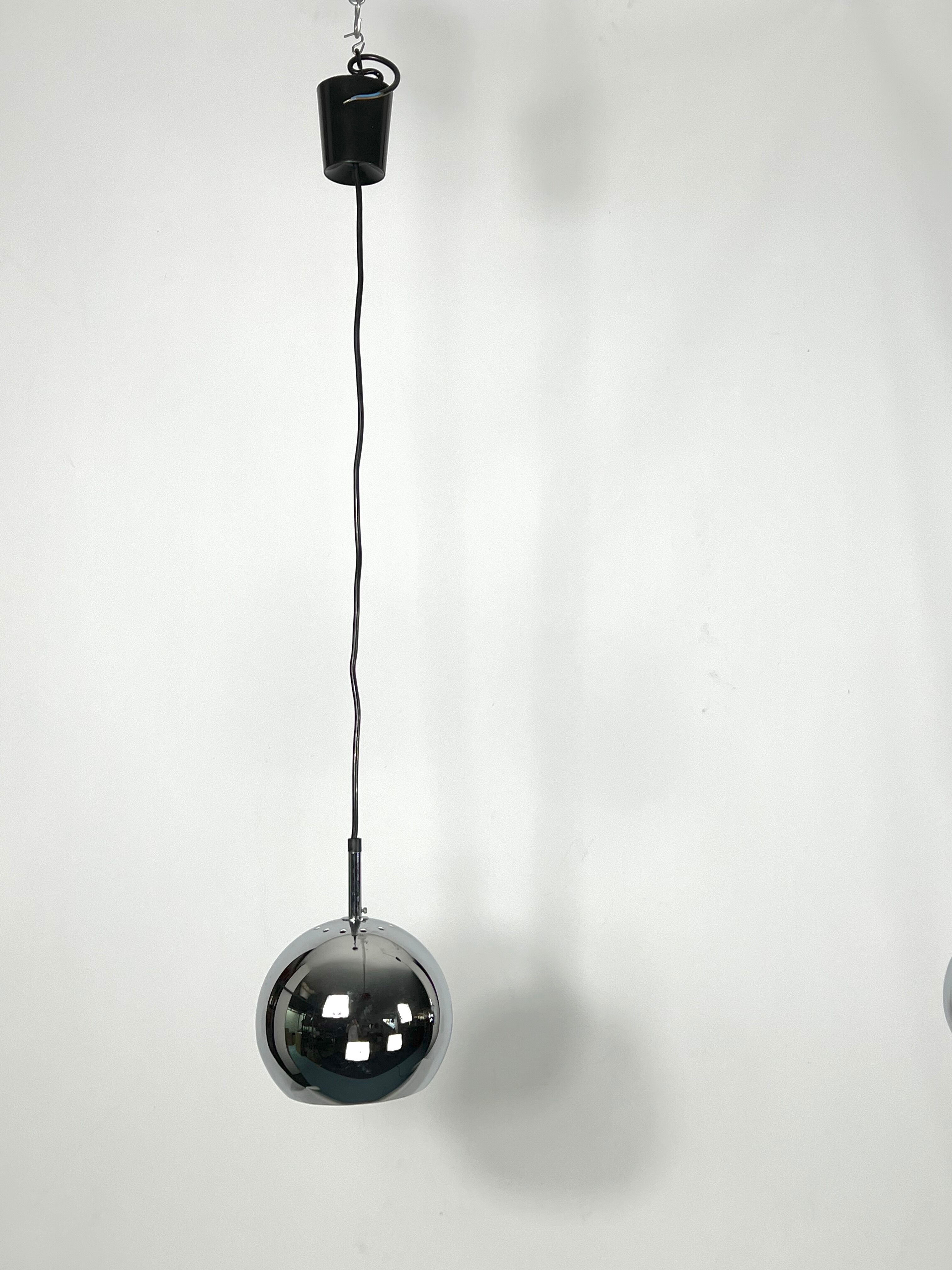 Targetti, set of two chrome sphere pendant lamps from 70s