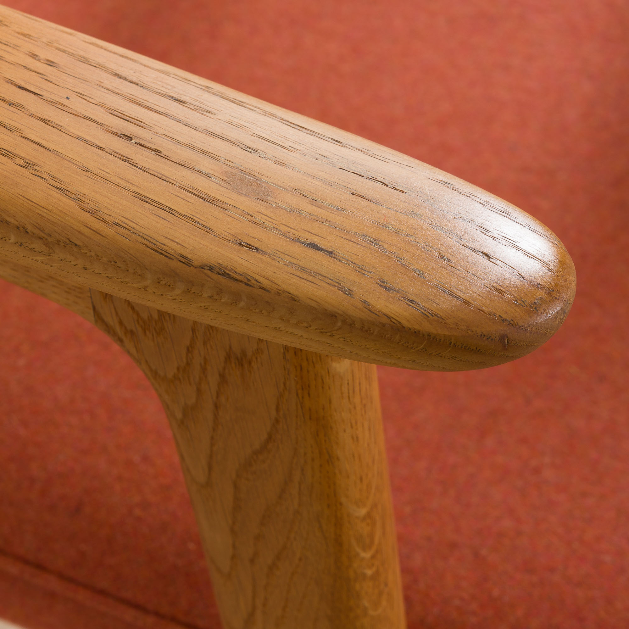 Erik Kirkegaard Oak desk chair in new pale red  wool upholstery.