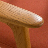 Erik Kirkegaard Oak desk chair in new pale red  wool upholstery.