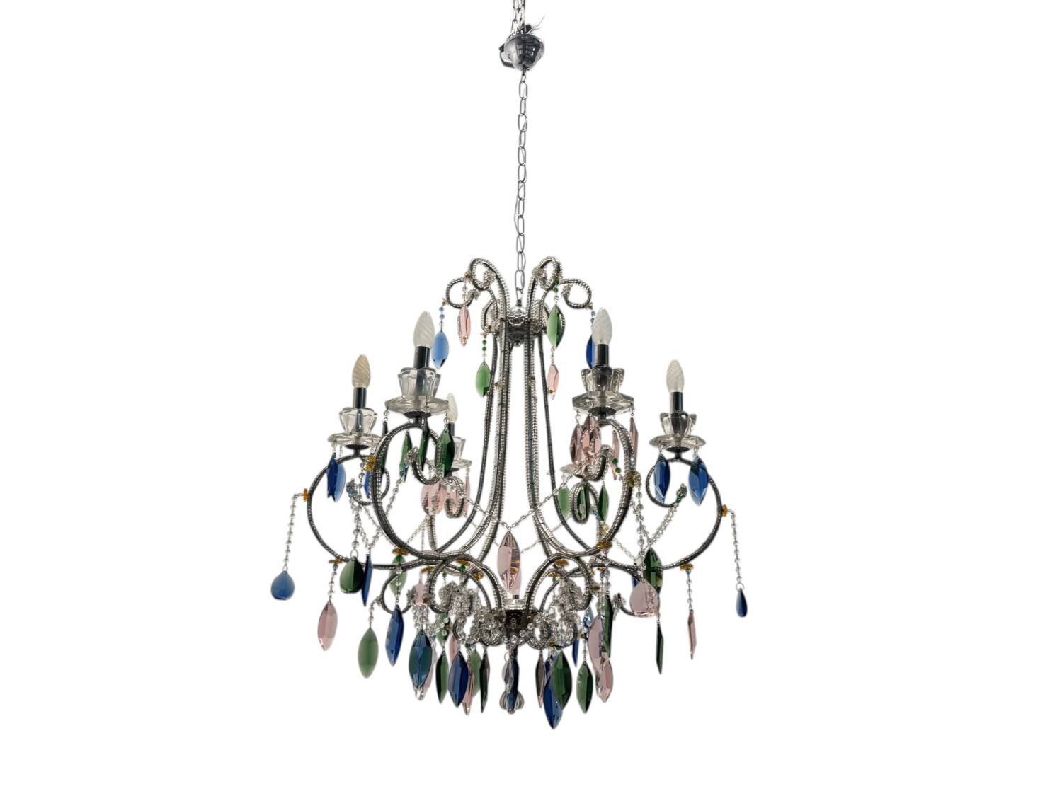 Multicolored Crystal Chandelier 1960’s 6 lights