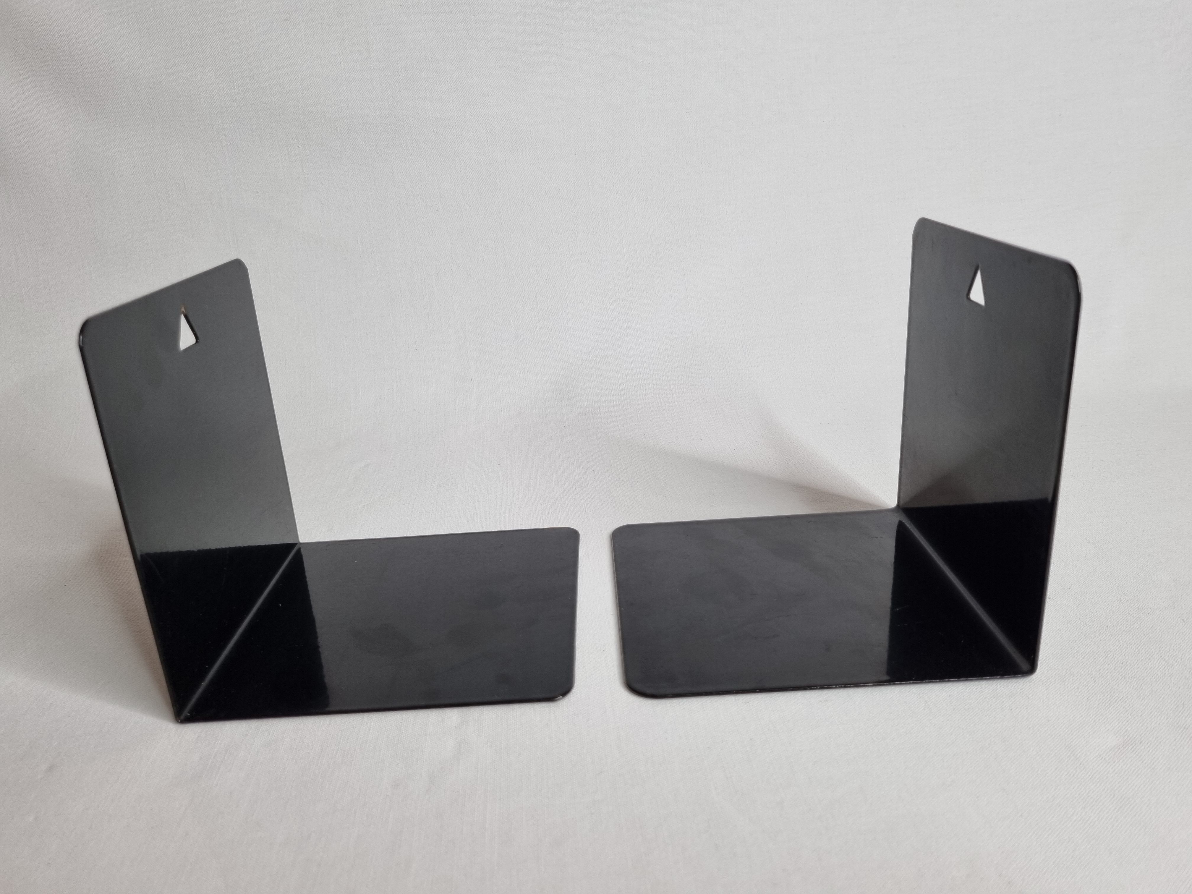 Set of six vintage black lacquered steel bookhouses