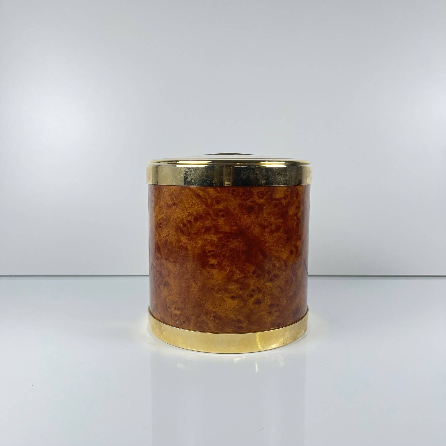 Vintage ice bucket with a magnifying effect – golden lid, 1970.