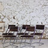 5 tubular chairs in suede and chrome by Roche Bobois, 1970.