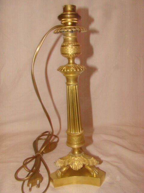 Bronze and brass candlestick, "Restoration" style, electrified as a lamp base.