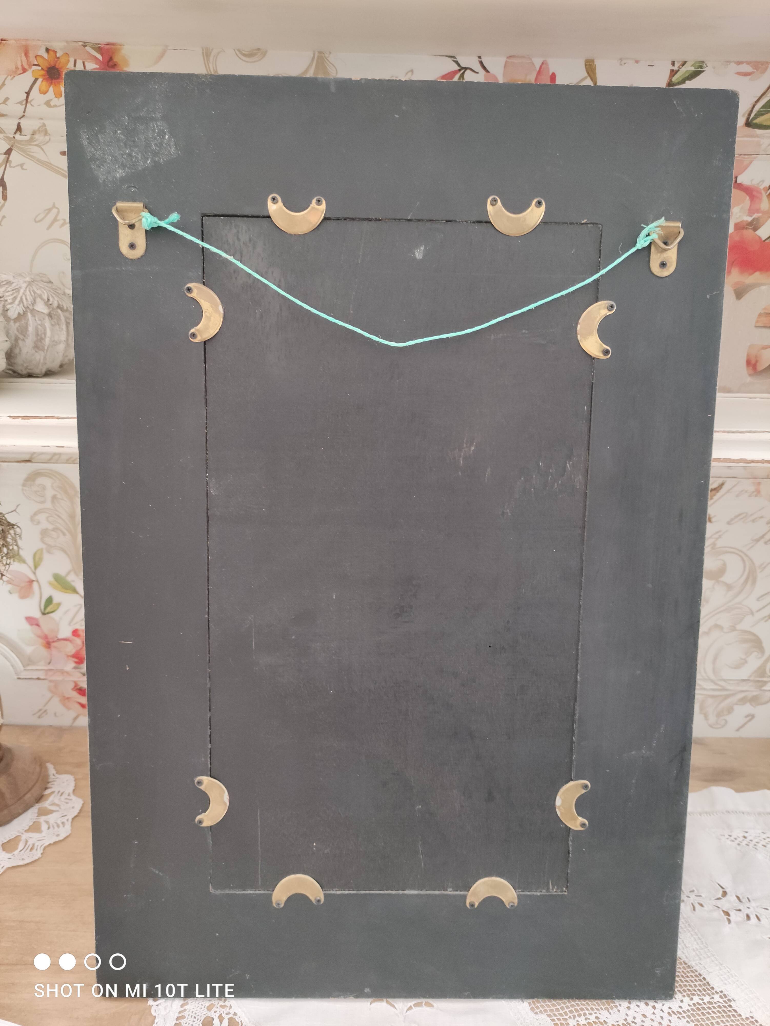 Vintage rectangular mirror in painted wood cream decoration yellow pinks