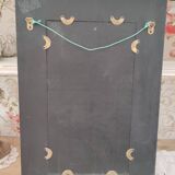 Vintage rectangular mirror in painted wood cream decoration yellow pinks