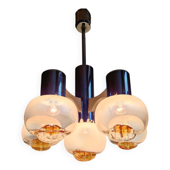 Mazzega chandelier in chromed metal and Murano glass, 1970s
