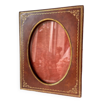 Antique leather with gilding frame measurements 18 cm x 14 cm