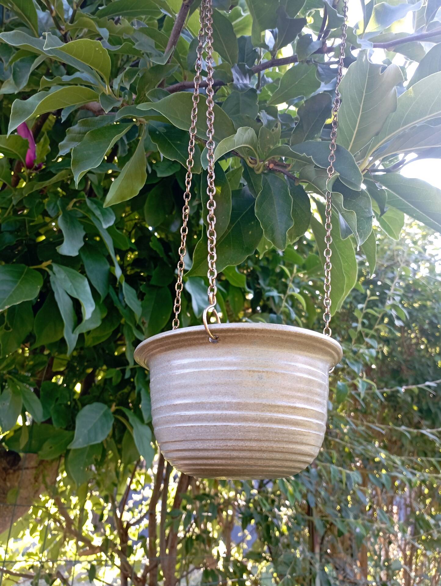 Vintage hanging cache pot - Signed studio ceramic by Griet Malfait