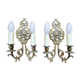Pair of gilded bronze sconces decorated with Louis XIV style mascarons