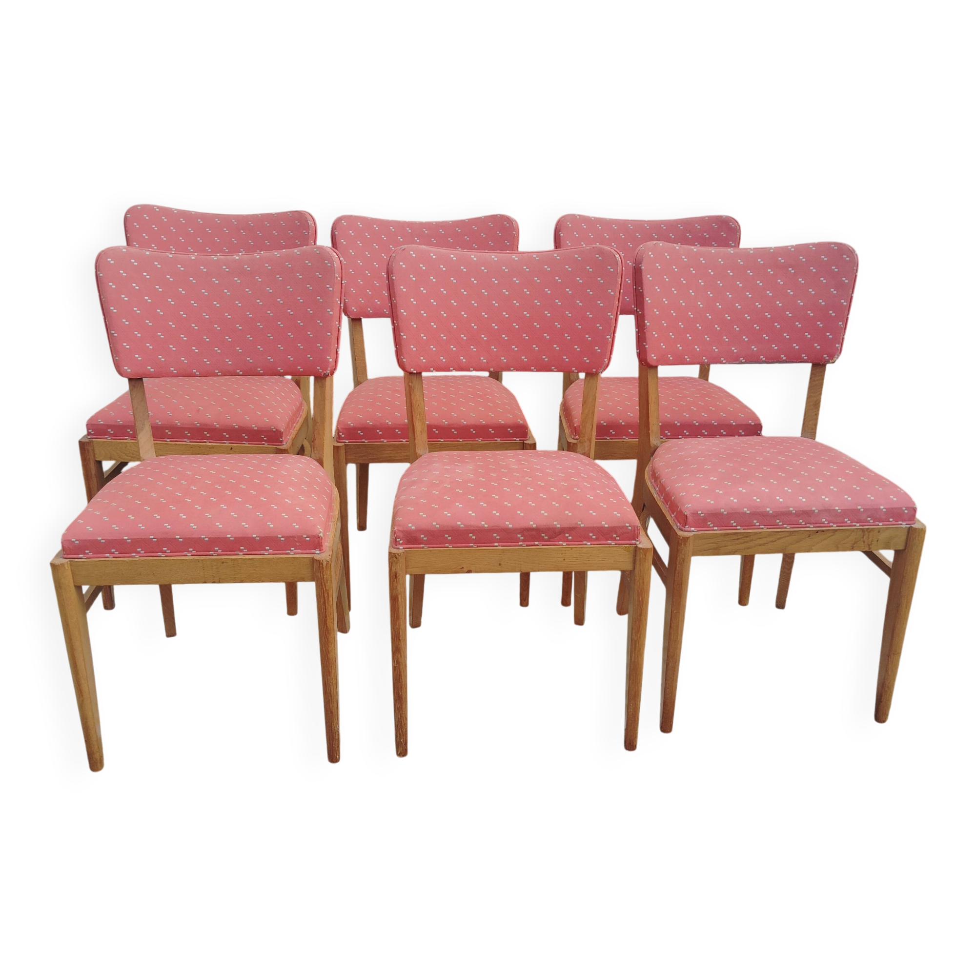 Set 6 chaises vintage structure chêne assise et dossier rouges