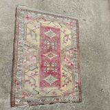 Turkish carpet handmade yellow background pink decoration, 127x91 cm