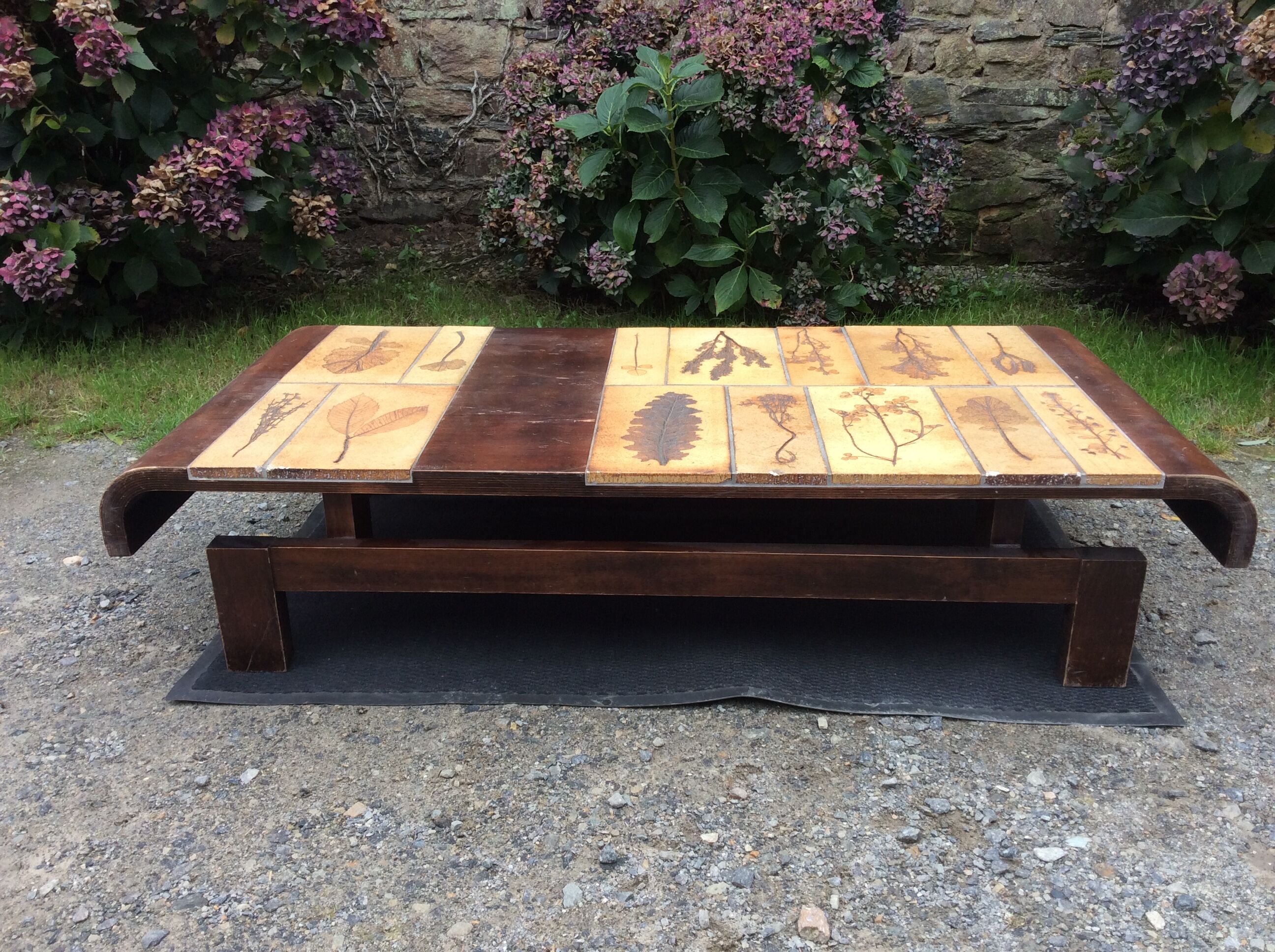 Vintage ceramic coffee table with Roger Capron style herbarium