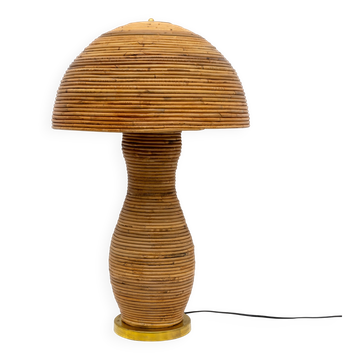 Vintage Rattan and Brass Table Lamp, 1970s
