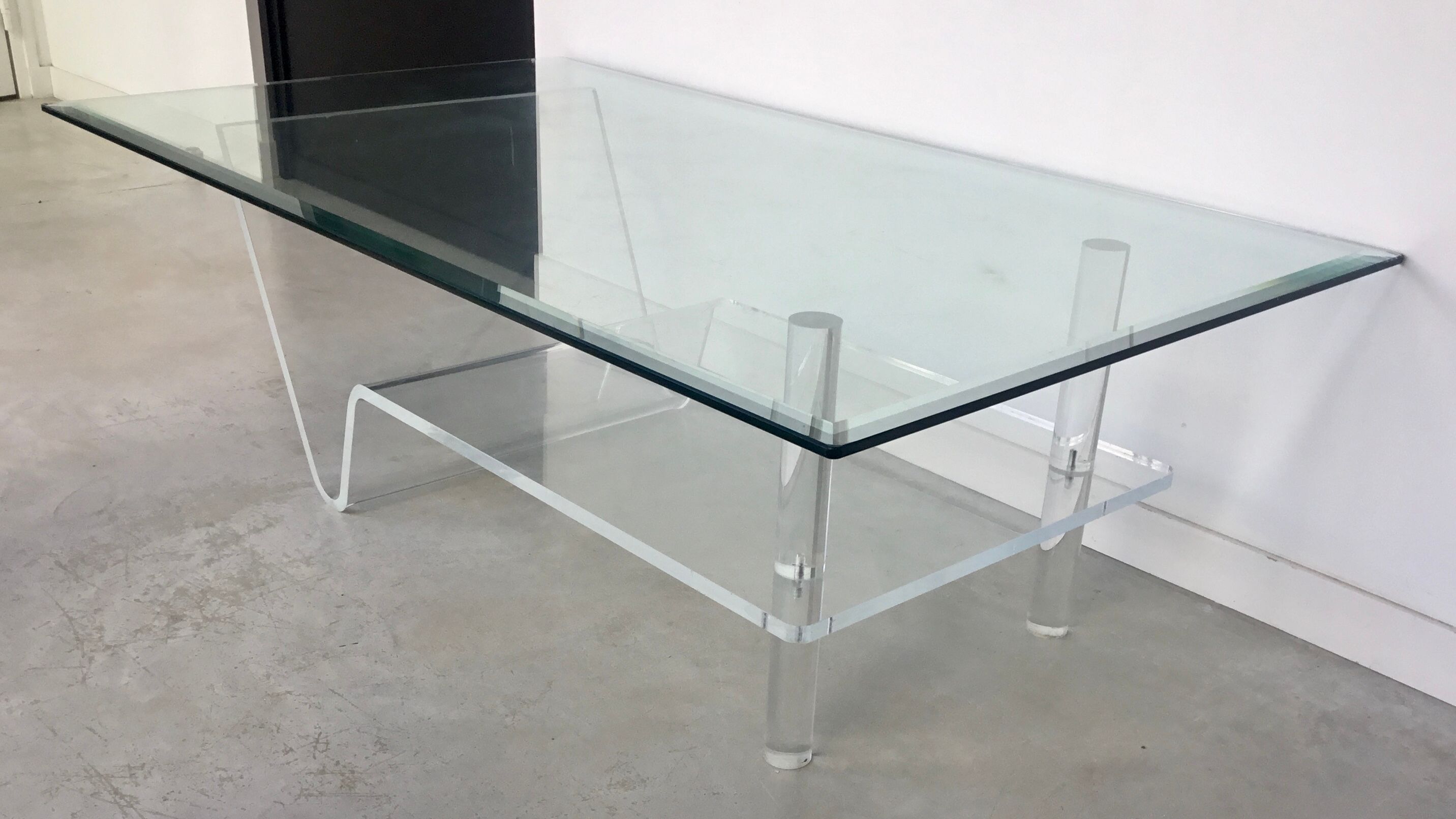 Plexiglas and glass coffee table - design 1980