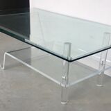 Plexiglas and glass coffee table - design 1980