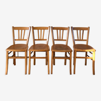 Lot de 4 chaises bistrot en bois de hêtre années 50